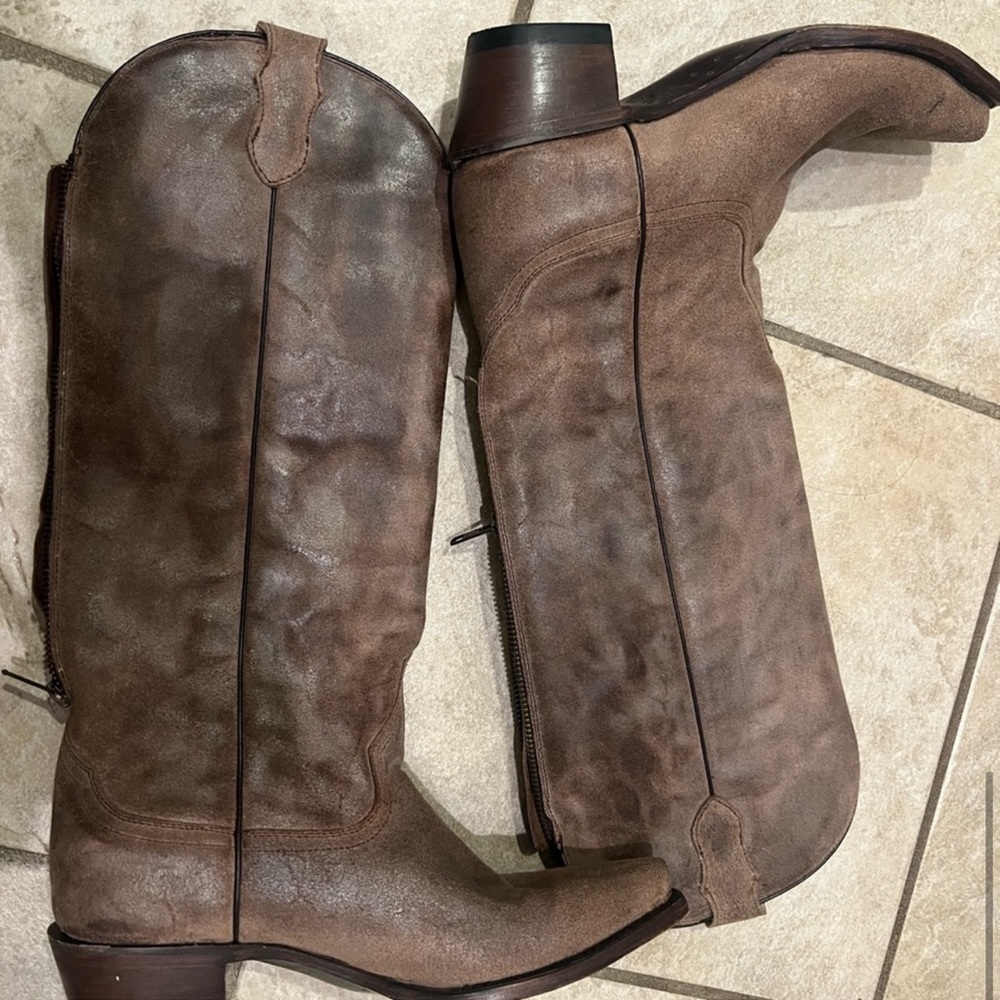 Stetson Brown Suede Western Knee-High Boots - Picture 6 of 6